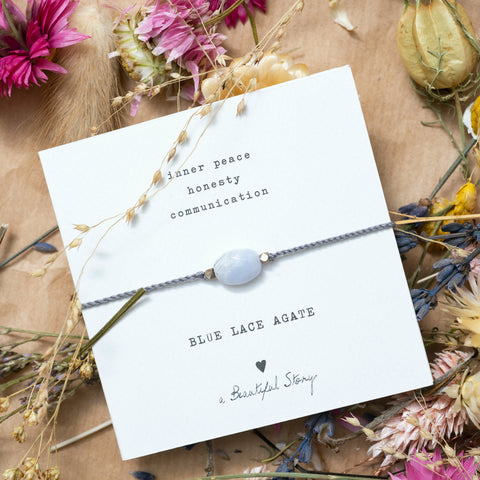A Beautiful Story Gemstone Blue Lace Agate Silver Bracelet