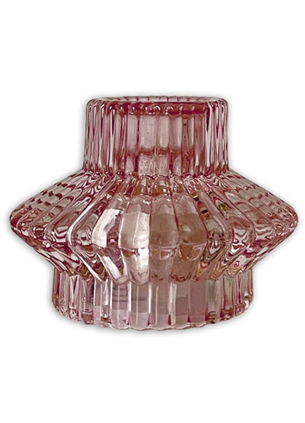 Glass Candlestick & Tealight Holder - Peach Beige