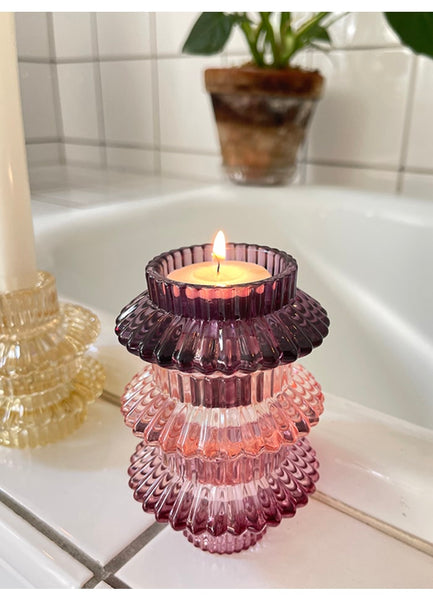 Glass Candlestick & Tealight Holder - Seashell Pink