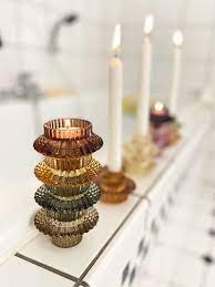 Glass Candlestick & Tealight Holder - Wistful Mauve