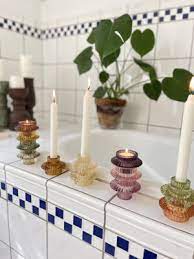 Glass Candlestick & Tealight Holder - Wistful Mauve