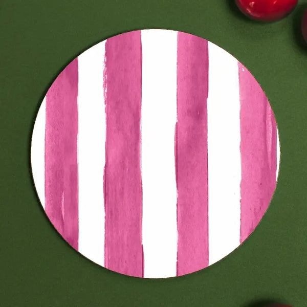 Round Coaster - Raspberry Stripes
