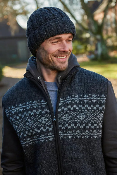 Pachamama Mens Shetland Roll Back Beanie - Charcoal