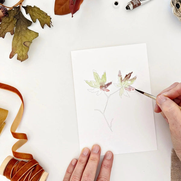 Paintable Watercolour Notecard Set - Fall Leaves