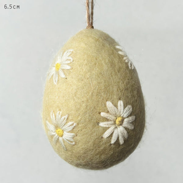 Felt Embroidered Daisy Egg - Yellow