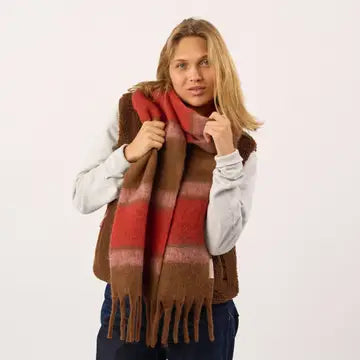 Fine Mixed Wool Scarf - Pink, Brown & Red