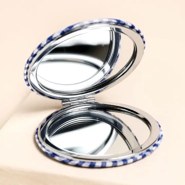 Blue and White Gingham Lemon Compact Mirror
