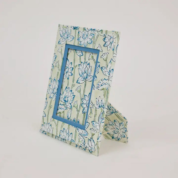 Block Printed Picture Frame (5x7) - Lotus Indigo