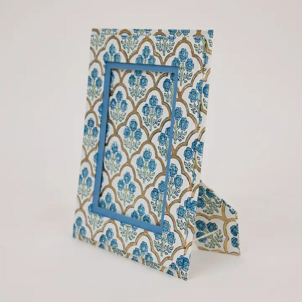 Block Printed Picture Frame (5x7) - Trellis Indigo