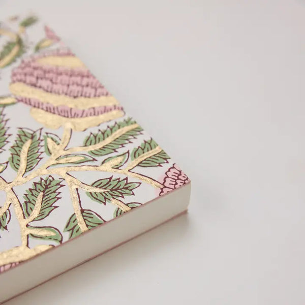 Hand Block Printed Blank A5 Notebook - Marigold Glitz Blush