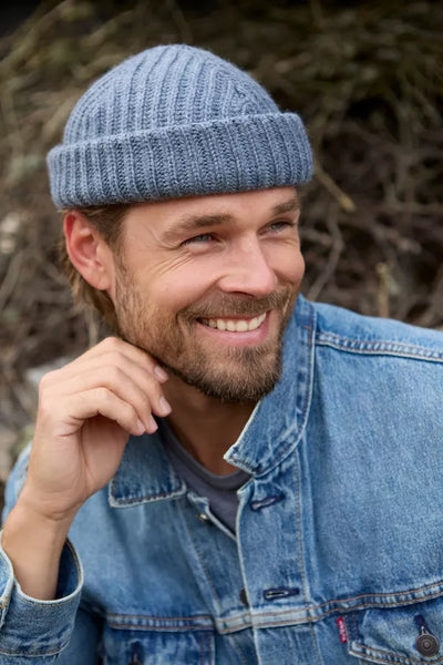 Pachamama Mens Merino Fisherman Beanie - Dusty Blue