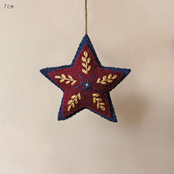 Hanging Decoration - Folk Art Embroidered Blue Star