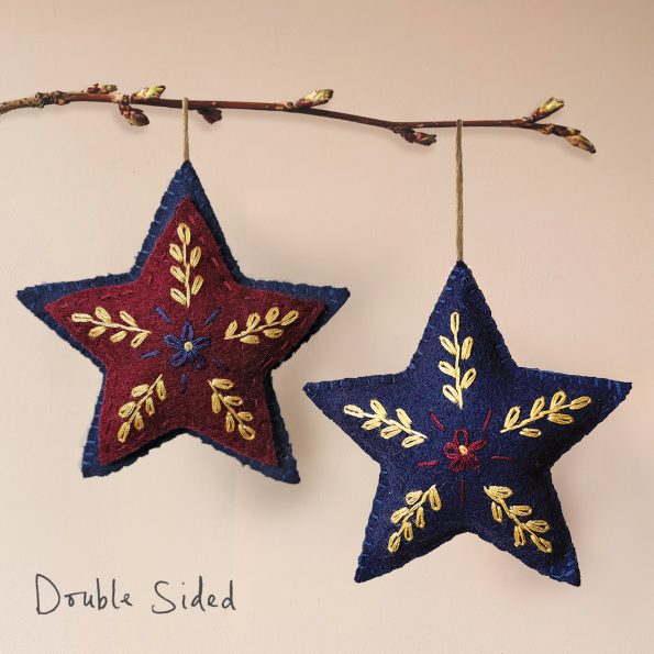 Hanging Decoration - Folk Art Embroidered Blue Star