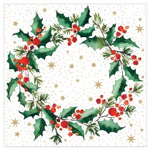 Holly Wreath White Christmas Napkins