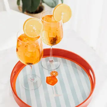 Wooden Lacquer Round Drinks Tray - Aperol Spritz
