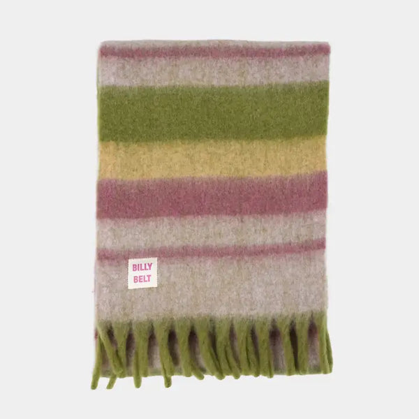 Wide Scarf in Mixed Wool - Khaki & Purple