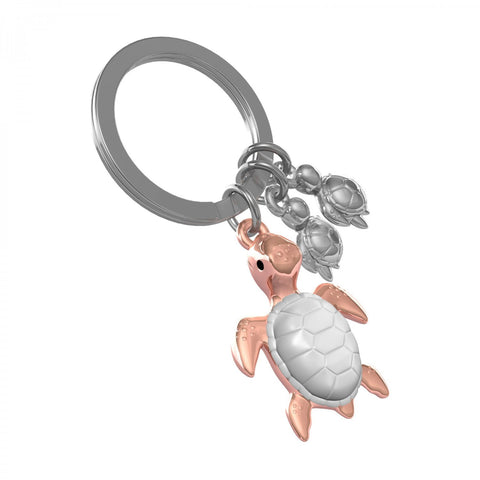 Metalmorphose Keyring - White & Rose Gold Turtle