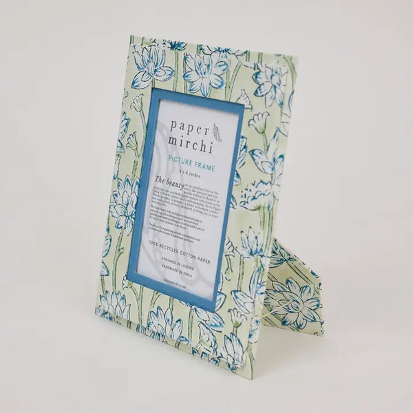 Block Printed Picture Frame (5x7) - Lotus Indigo