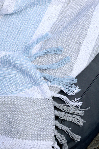 Aix Recycled Cotton Yarn Throw - French Grey & Sky Blue