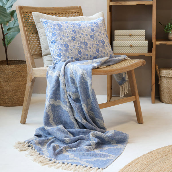 Aix Recycled Cotton Yarn Throw - Sky Blue