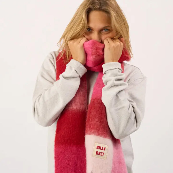 Wide Scarf in Mixed Wool - Pink & Burgundy