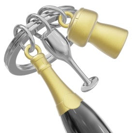 Metalmorphose Keyring - Champagne Bottle w/Glass & Cork