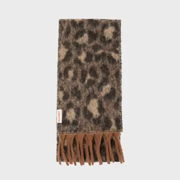 Fine Mixed Wool Scarf - Brown & Beige Leopard