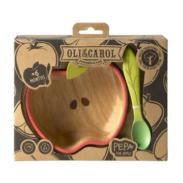 Pepa the Apple Rubberwood Baby Bowl & Spoon