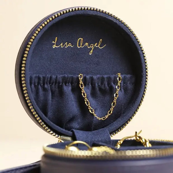Navy Round Travel Jewellery Case