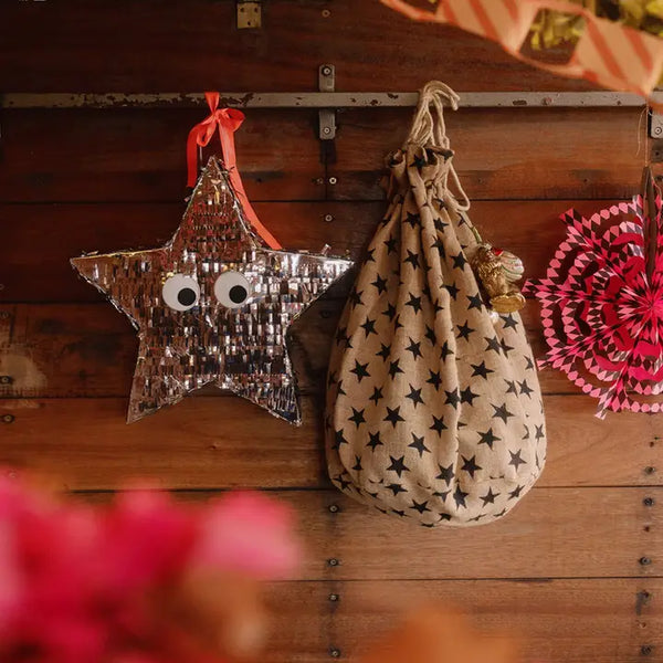 Christmas Star Print Drawstring Sack