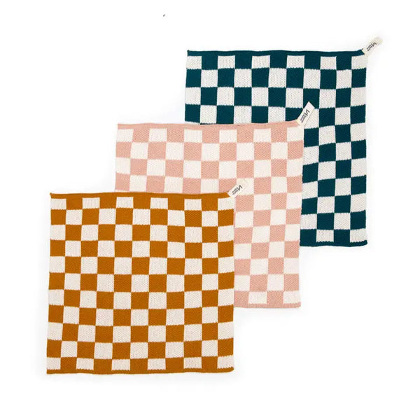Reusable & Eco-Friendly Cotton Knit Dishcloths - Mustard Check