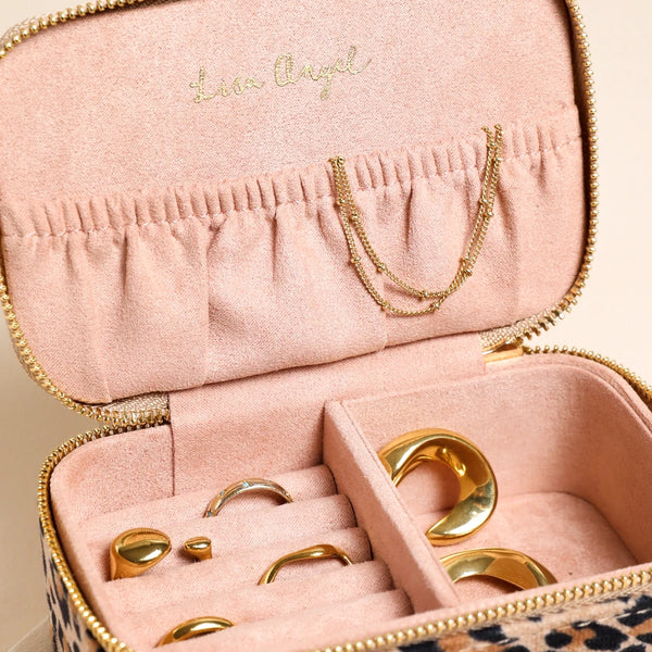Leopard Print Velvet Rectangular Travel Jewellery Case