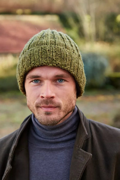 Pachamama Mens Shetland Roll Back Beanie - Moss