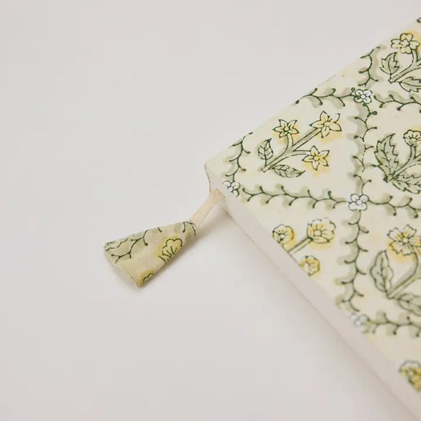 Hand Block Printed Blank A5 Notebook - Floral Lattice Buttercream