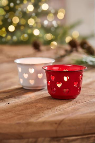 Metal Candle holder f/tealight w/hearts enamel