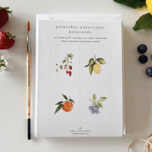 Paintable Watercolour Notecard Set - Fruits