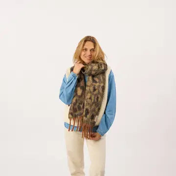 Fine Mixed Wool Scarf - Brown & Beige Leopard