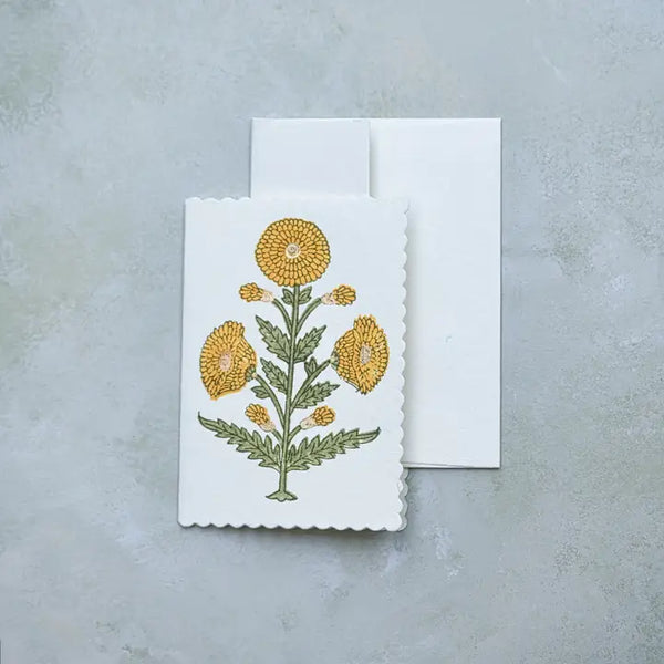 Hand Block Printed Greeting Card - Genda Saffron
