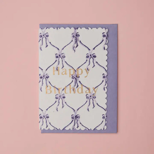 Hand Block Printed Greeting Card - Gc Bows Violet Meringue Hb