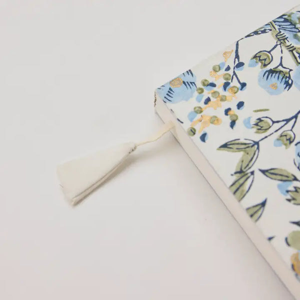 Hand Block Printed Blank A5 Notebook - Songbird Blue Stone
