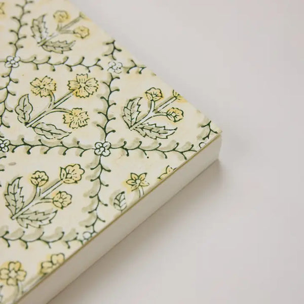Hand Block Printed Blank A5 Notebook - Floral Lattice Buttercream