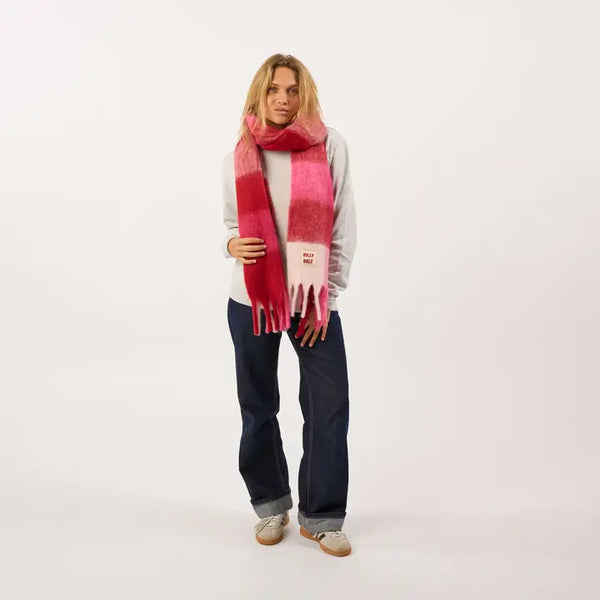 Wide Scarf in Mixed Wool - Pink & Burgundy