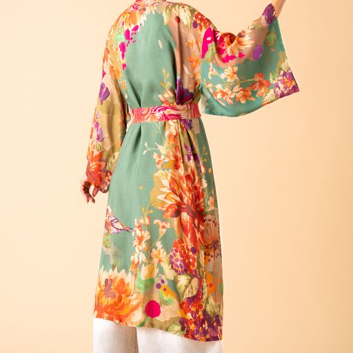 Powder Sage Birds & Bloom Kimono Gown