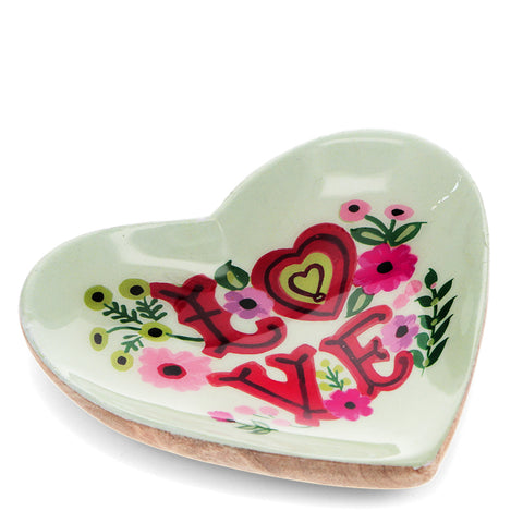 Wooden Heart-shaped Trinket Dish - Love