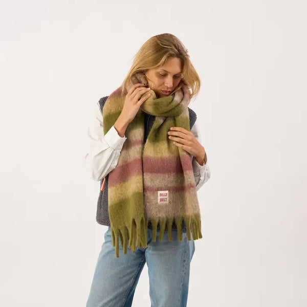 Wide Scarf in Mixed Wool - Khaki & Purple