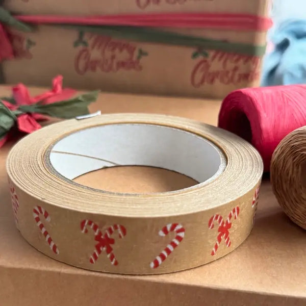 Red & White Festive Candy Cane Kraft Paper Tape