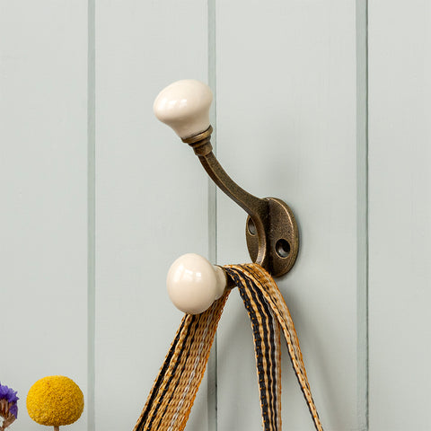 Ceramic Double Hook - Cream