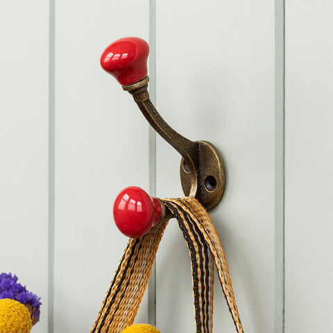 Ceramic Double Hook - Red