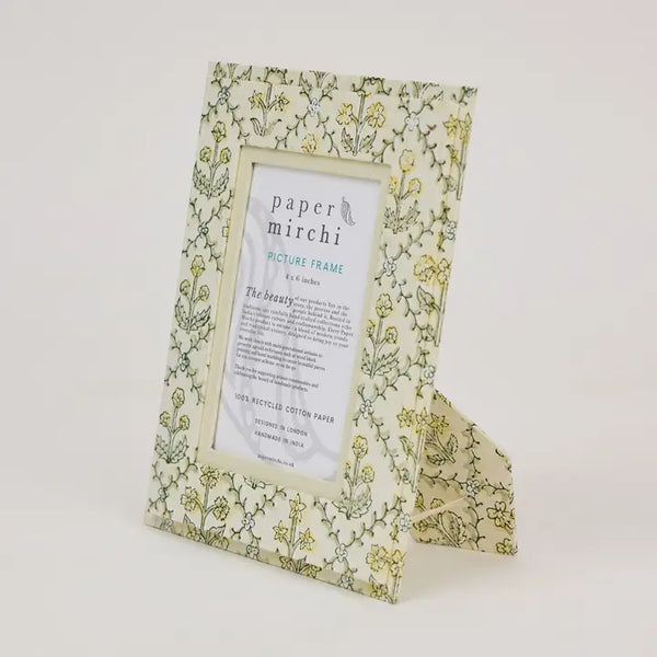 Block Printed Picture Frame (4x6) - Floral Lattice Buttercream