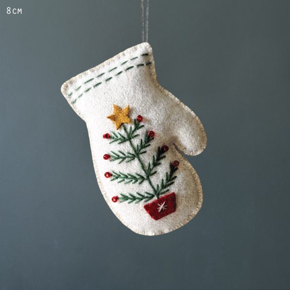 Hanging Decoration - Cream Embroidered Mitten